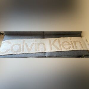 Calvin Klein Beige and Cream Logo Scarf